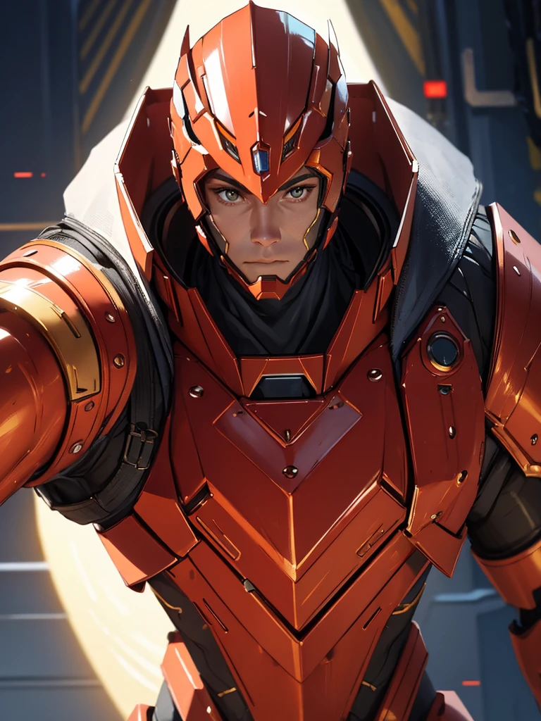RED and gold armor, male futuristic bodybuilder scientist using a mechanical armor, super strong, portrait, closeup, best quality,4k,8k,highres,masterpiece:1.2,ultra-detailed,realistic,photorealistic,photo-realistic:1.37,HDR,UHD,studio lighting,ultra-fine painting,sharp focus,physically-based rendering,extreme detail description,professional