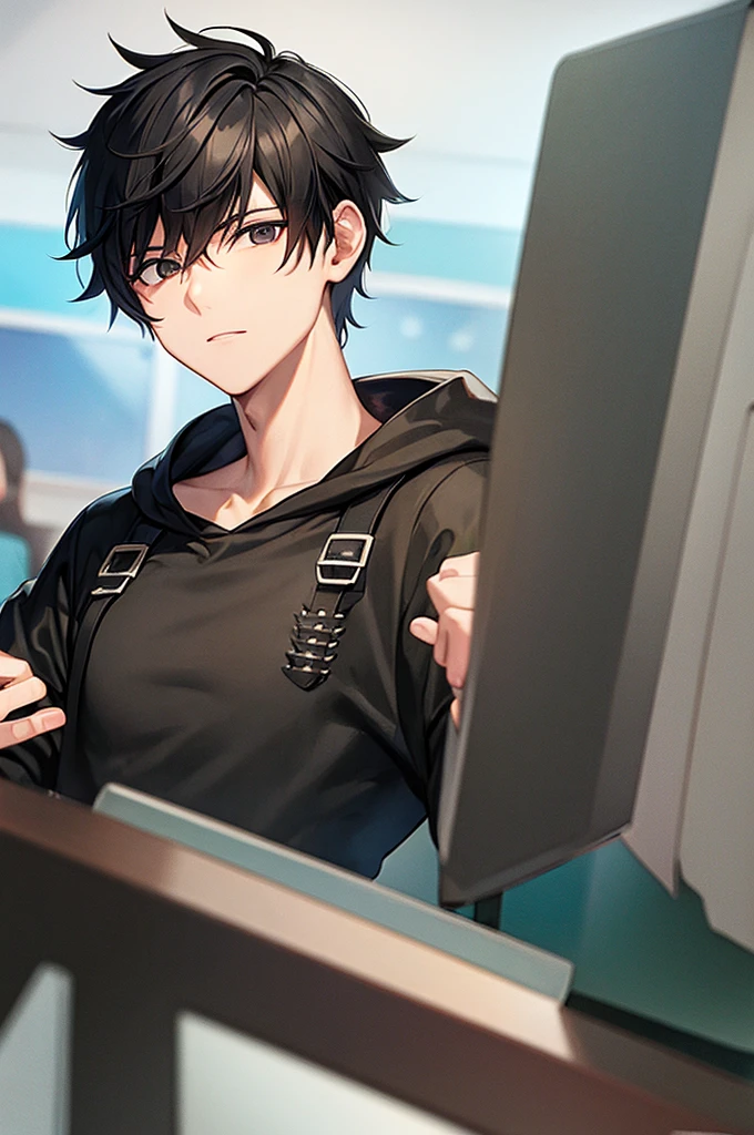 boy black hair gamer