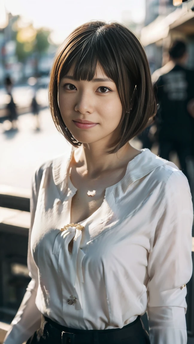 ((from below:1.5)), ((whole body:1.5)), (ultra detailed), (masterpiece), (best quality), Highest quality, Realistic, Surreal, Highest quality, Extremely detailed CG, Very delicate and beautiful, 16K wallpaper, High resolution, 1 Girl, 43歳の日本people女性, (small eyes:1.5), ((Two very small moles on my right cheek:1.5)), (Skin dents), Medium Chest, (cinematic lighting), (The city of Ginza at night), people々, (bob cut:1.5), (graduated haircut:1.5), (blunt bangs:1.5), ((White blouse:1.5)), (I wore it:0.8), Nice, bloom, Floating Hair, (Dynamic pose:0.6), BREAK ((in the night:1.5)), Beautiful moonlit night sky, bench, Sitting, Spread your legs, (Shy Smile:1.2), Thin lips, slim, (Highly detailed face), (Highly detailed facial expressions), (Face the front completely:1.5), ((Looking into the camera:1.5)), Slender body, Large file size,