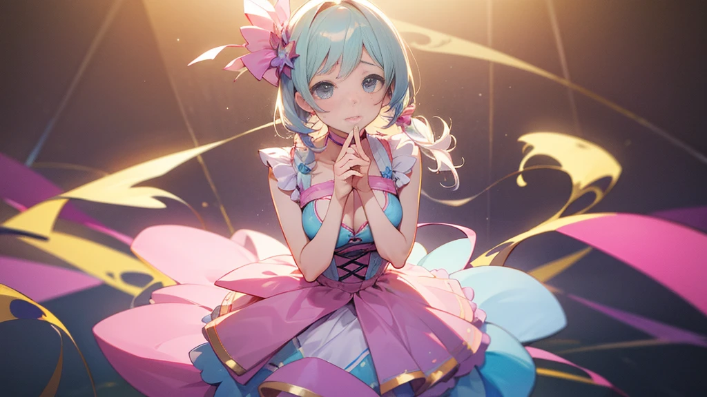 Idol、Pastel colored outfits、Cute pose、breast enhancement、Masterpiece、Highest quality、Masterpiece、A delicate touch、Embarrassed expression、