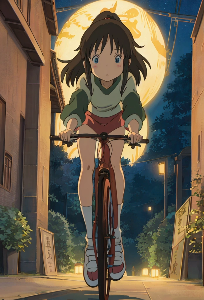 Ghibli night Running in the sky bicycle girl