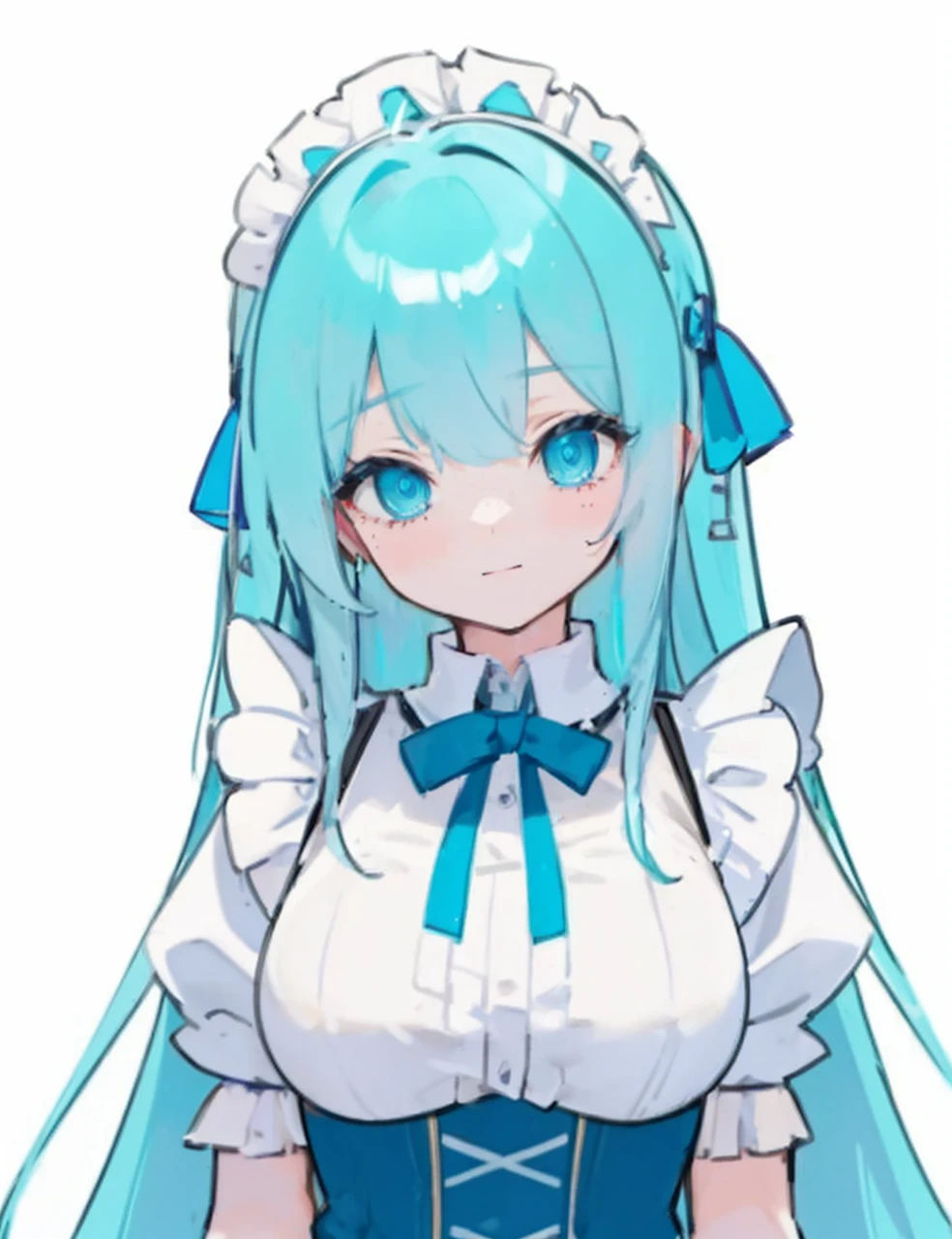 cute girl with beautiful shading blue hair, wearing an elegant white maid dress, gentle smile, beautiful eyes