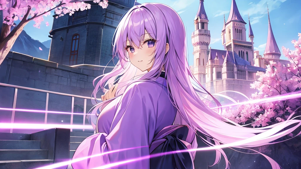 woman clear Light purple hair kimono Anime Style Western Castle