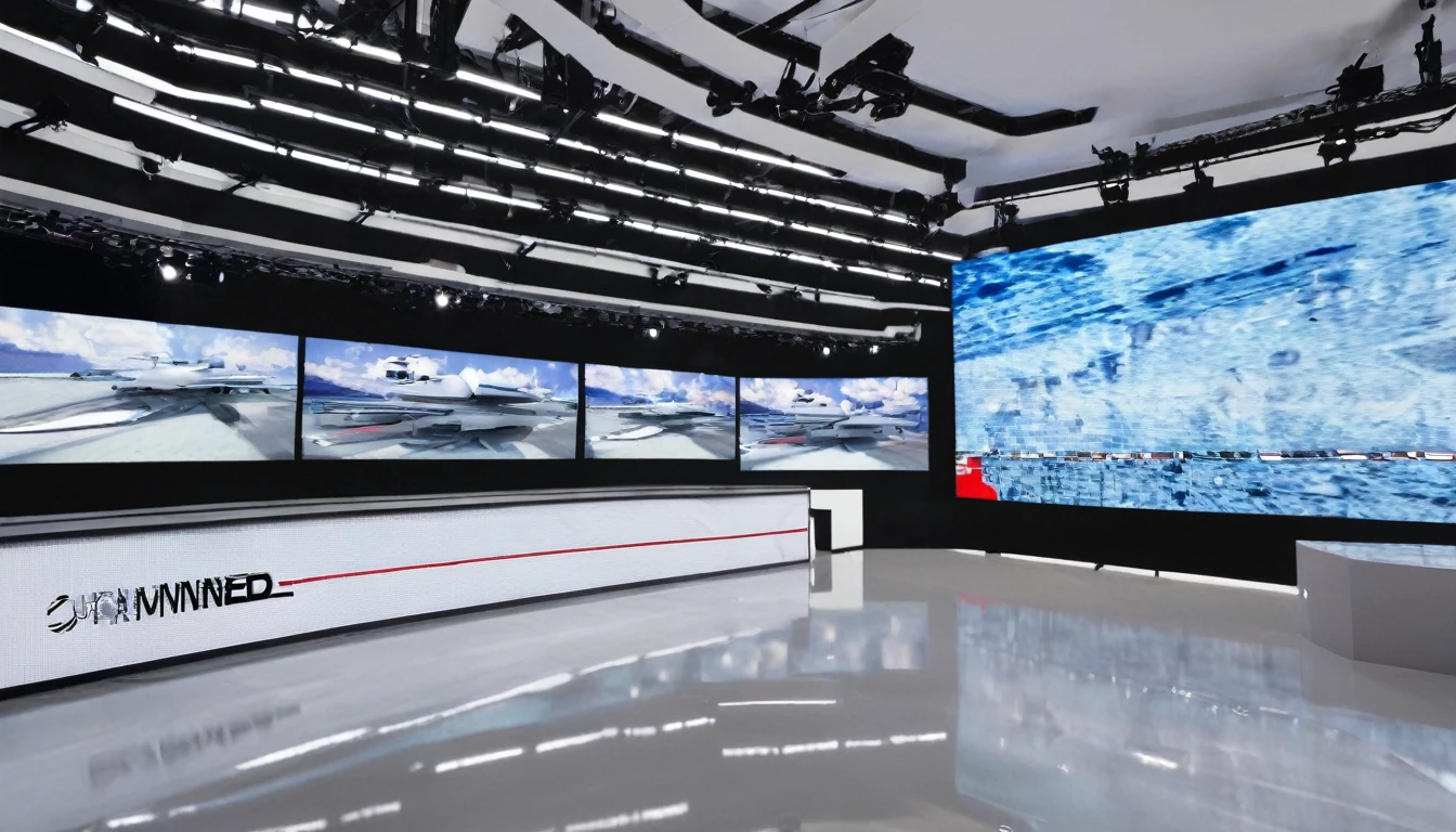 TV broadcast background picture,unmanned,A large LED screen on the right