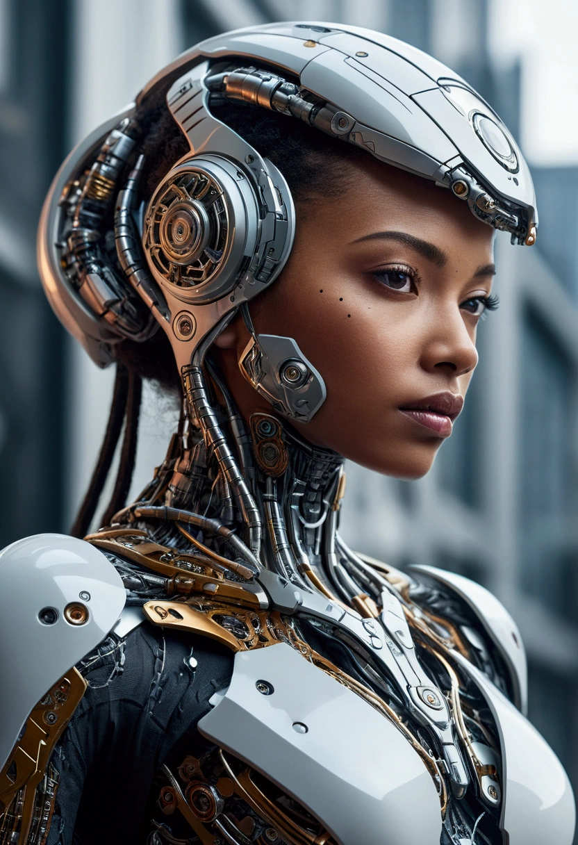 "A stunning, high-resolution photo capturing the essence of a futuristic cyborg with intricate details and dynamic angles."