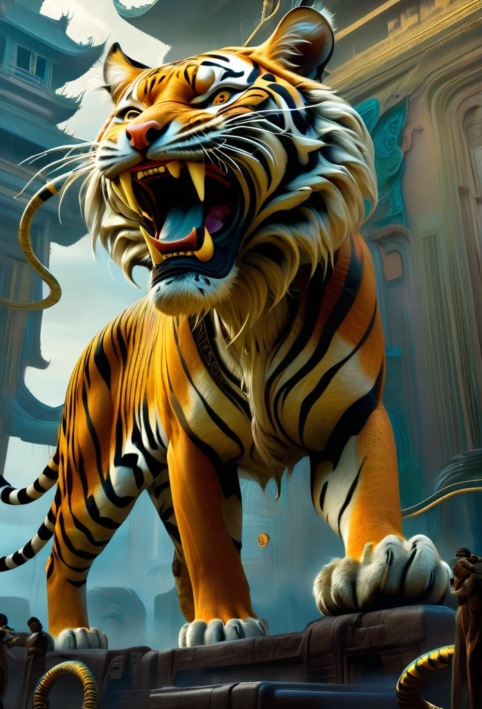 CHINESE TIGER, sf, intricate artwork masterpiece, ominous, matte painting movie poster, golden ratio, trending on cgsociety, intricate, epic, trending on artstation, by artgerm, h. r. giger and beksinski, highly detailed, vibrant, production cinematic character render,