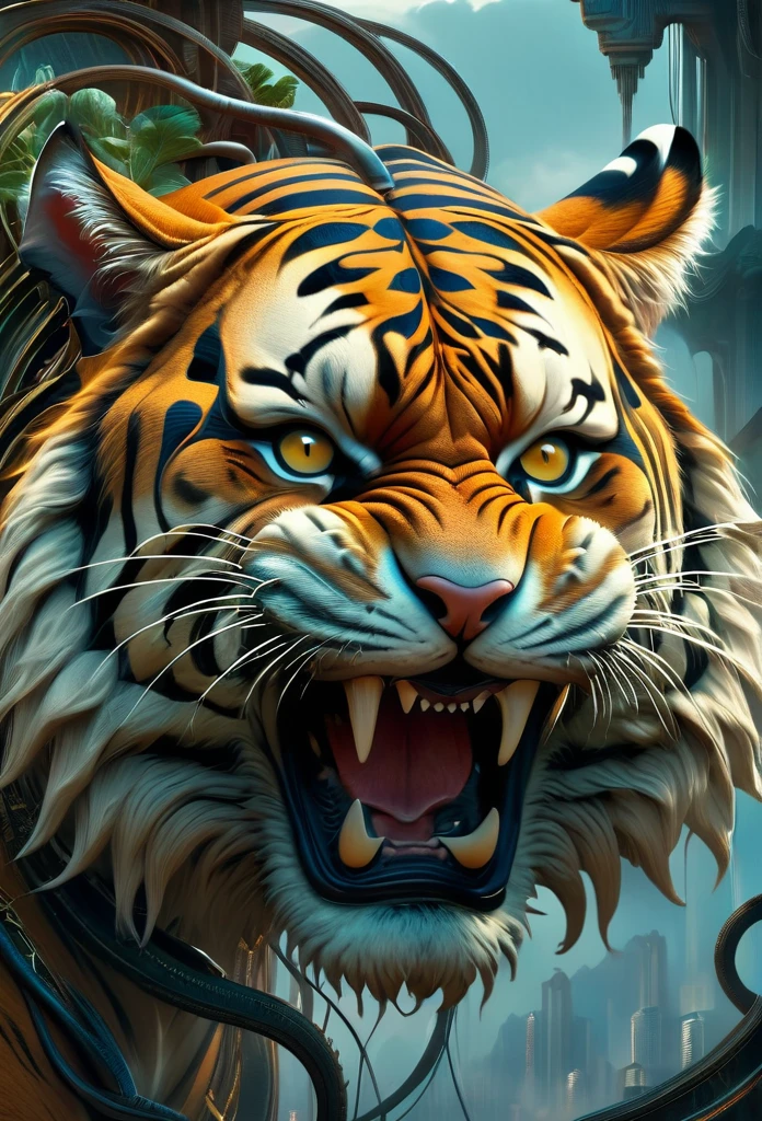 CHINESE TIGER, sf, intricate artwork masterpiece, ominous, matte painting movie poster, golden ratio, trending on cgsociety, intricate, epic, trending on artstation, by artgerm, h. r. giger and beksinski, highly detailed, vibrant, production cinematic character render,