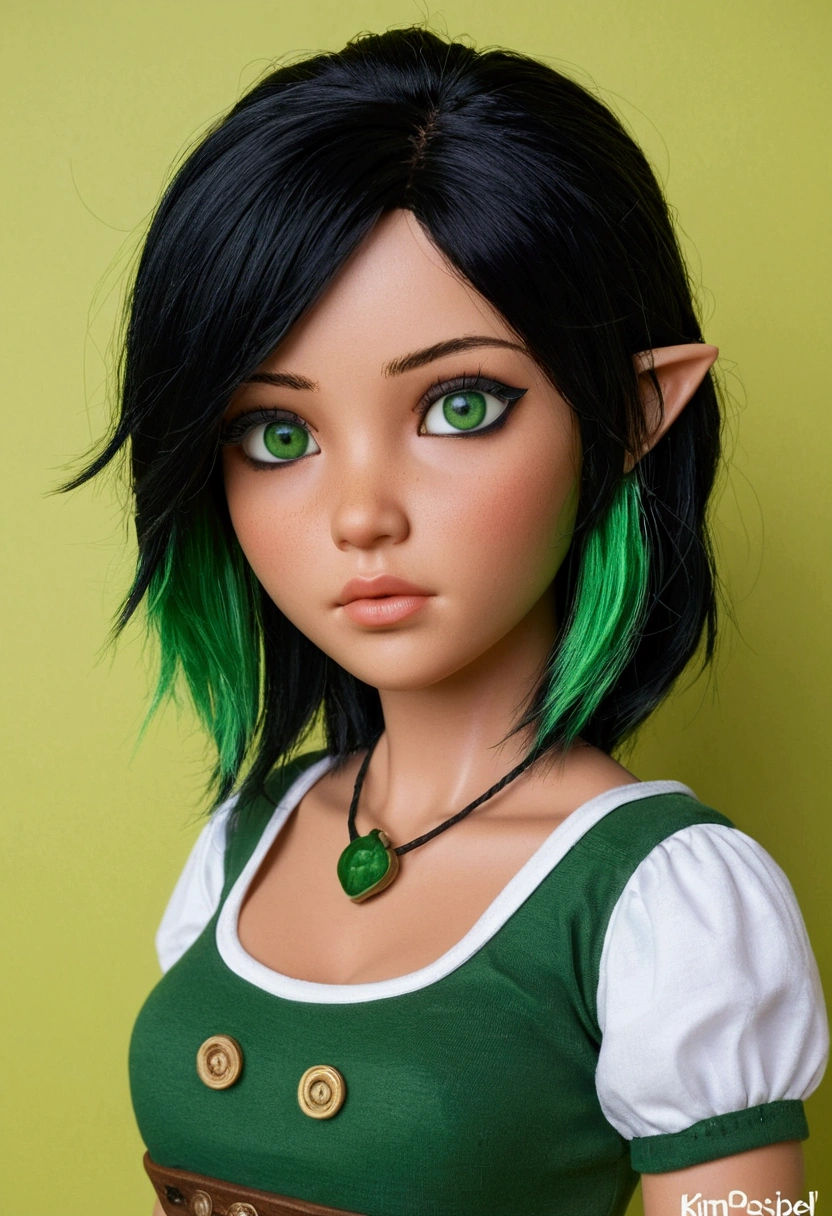 Realistic replica of Schego by Kim Possibel with full clothing except T-shirt (tits visible) Her eyes widened and milk spurted out of her , green black hair, dark line, which is much too small and fits too tightly
