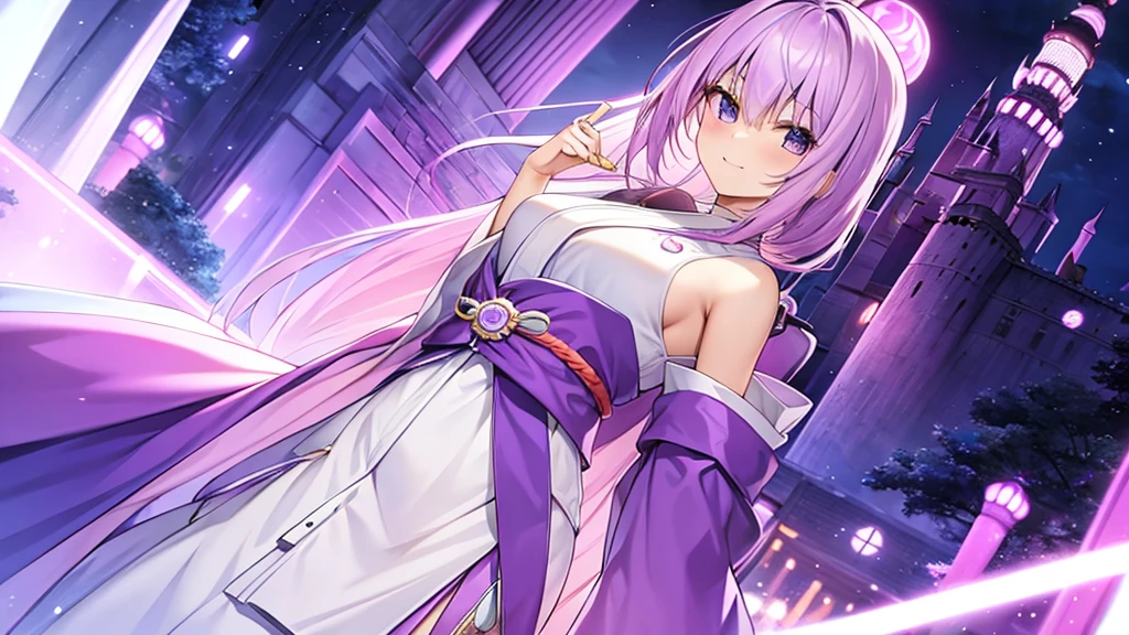 woman　clear　Light purple hair　　kimono　　Anime Style　　Western Castle
