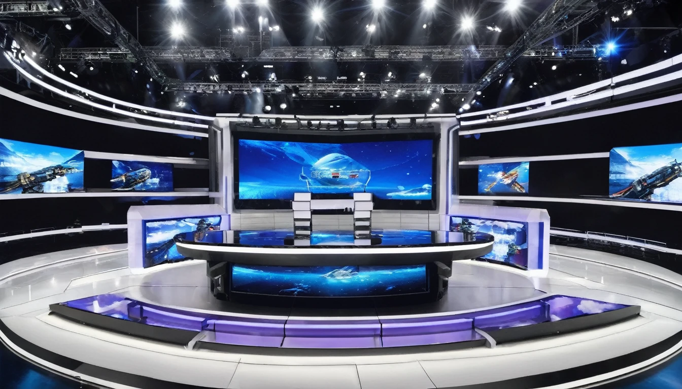 TV broadcast background picture,unmanned,A large LED screen on the right,front Photo
