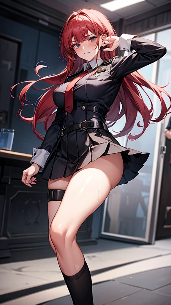 {{masterpiece}}, {{{Highest quality}}},{{Very detailed}}, {{figure}},{{tall}},{{Adult female}},,{{Fighting stance}},{Ryona},{{Long sleeve mini skirt uniform}},{{Abuse power and lose}},}}{}},{fighting stance}},{},{}, ,{{}},{{Eyelet foot}},,{{}},{{}},,{{}},{{}},,Slender body}}{{Avoidance}}{{Female police officer}},,,,suspenders ,Long sleeve mini skirt uniform, White High Socks,Black fingerless gloves, Long Red Hair, Red tie,Straight hair ,Blunt bangs,Thigh holster,.amountn loafer,,blush,Wrinkles ,amount,Grit your teeth,suffering,v-shaped eyeamounts.,Sweat dripping,Medium chest ,get annoyed,,Slums,,Twisting,
