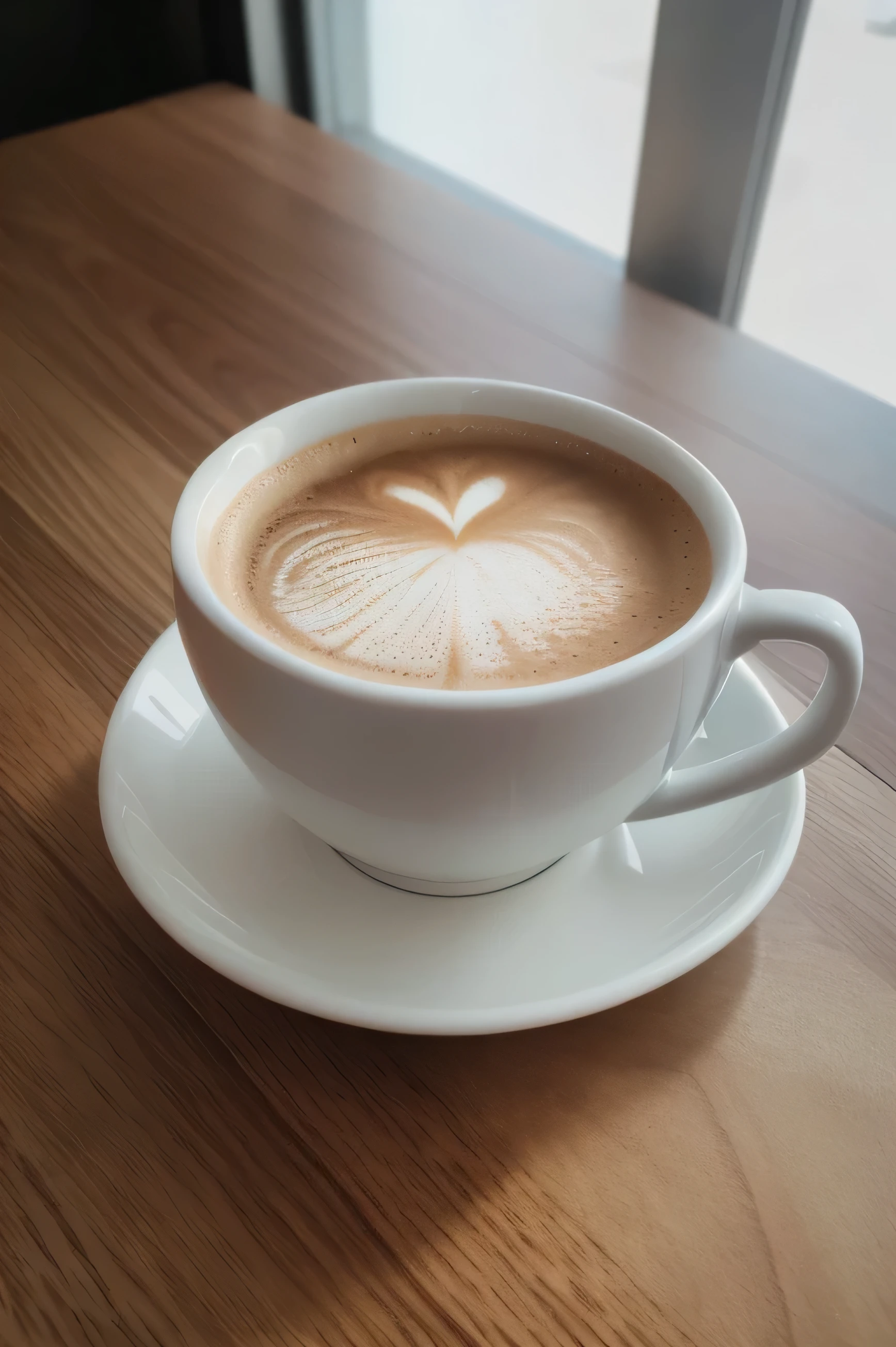 masterpiece,4k HD、Angle and light and shadow are all top settings,Super close-up、Local、A fine coffee cup placed on a fine wooden board,