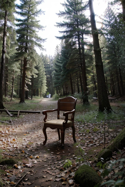 chair in the middle of the woods