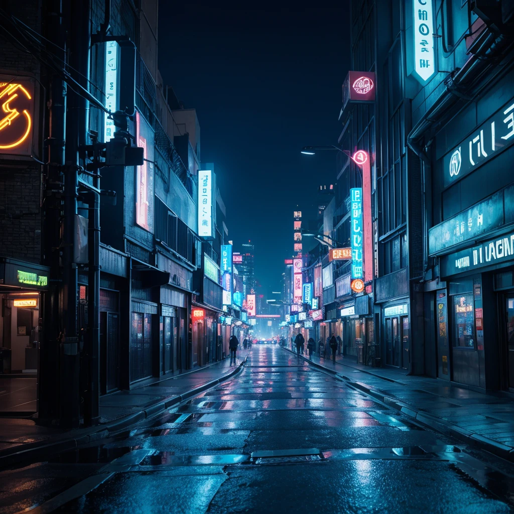futuristic city streets with no human models and lots of neon lights and buildings at night and dark alleys in 8k high reolution