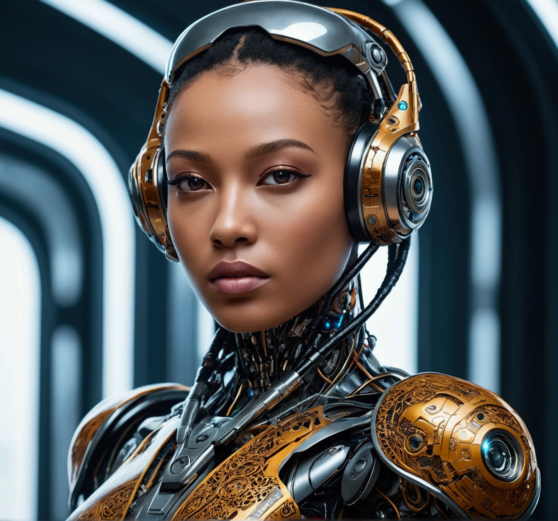 "A stunning, high-resolution photo capturing the essence of a futuristic cyborg with intricate details and dynamic angles."