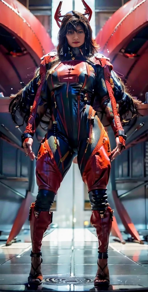 A 30-year-old Asian female fighter poses for a photo,nude,Armor on hands and legs,Tall and sexy,Mature and charming,Lewd exposure ,Sweaty and sweaty,Shiny muscle lines,Large Breasts,Big Ass,Camel toe,Raised nipples,There is sparse,NSFW,Pee like a waterfall,Wear sexy super high heels,The charming and seductive queen,Standing on the crowded street