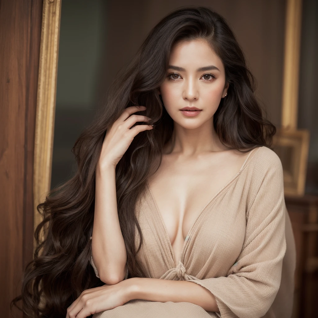 Beautiful mature woman with beautiful wavy long hair, Sexy clothes, Ultra-high resolution,(Realistic:1.4), ((Highest quality)), ((masterpiece)), (be familiar with),