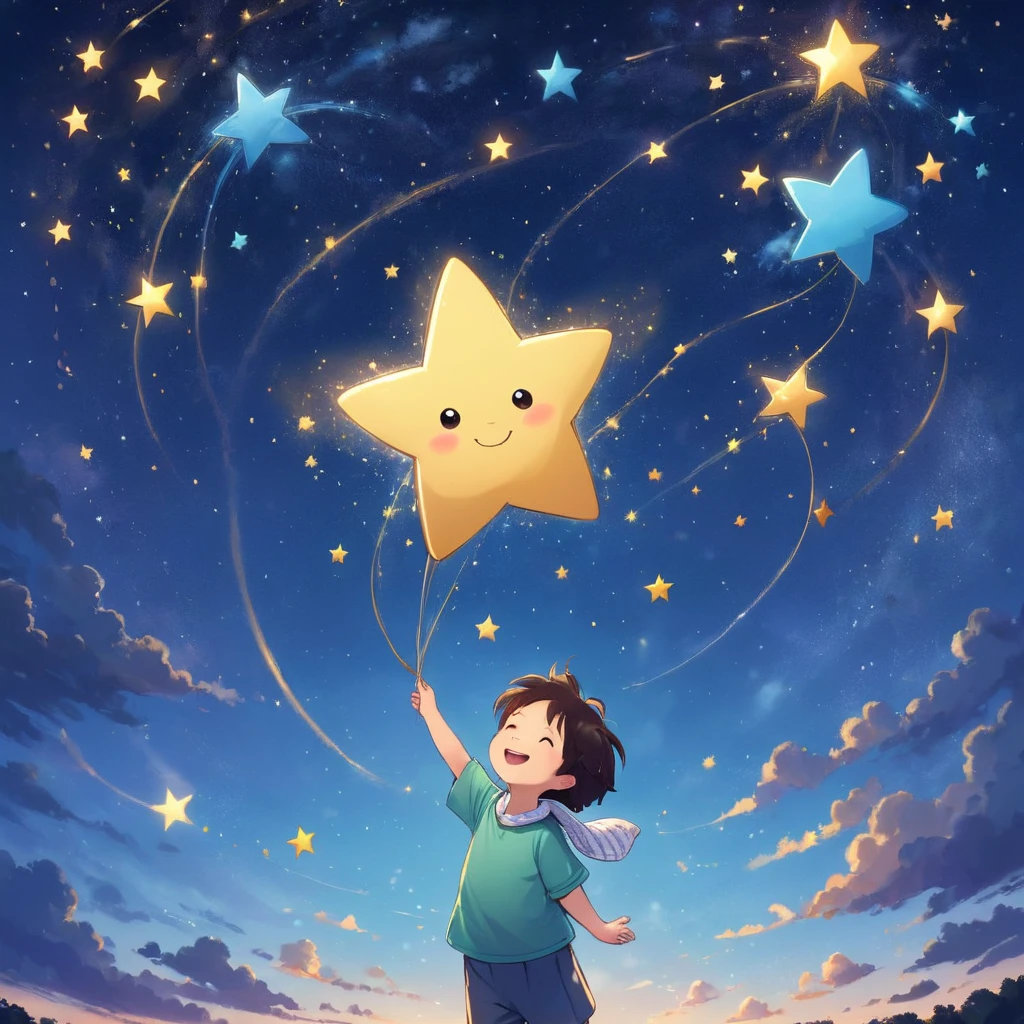 One star, Happy, Playing with the stars in the sky.