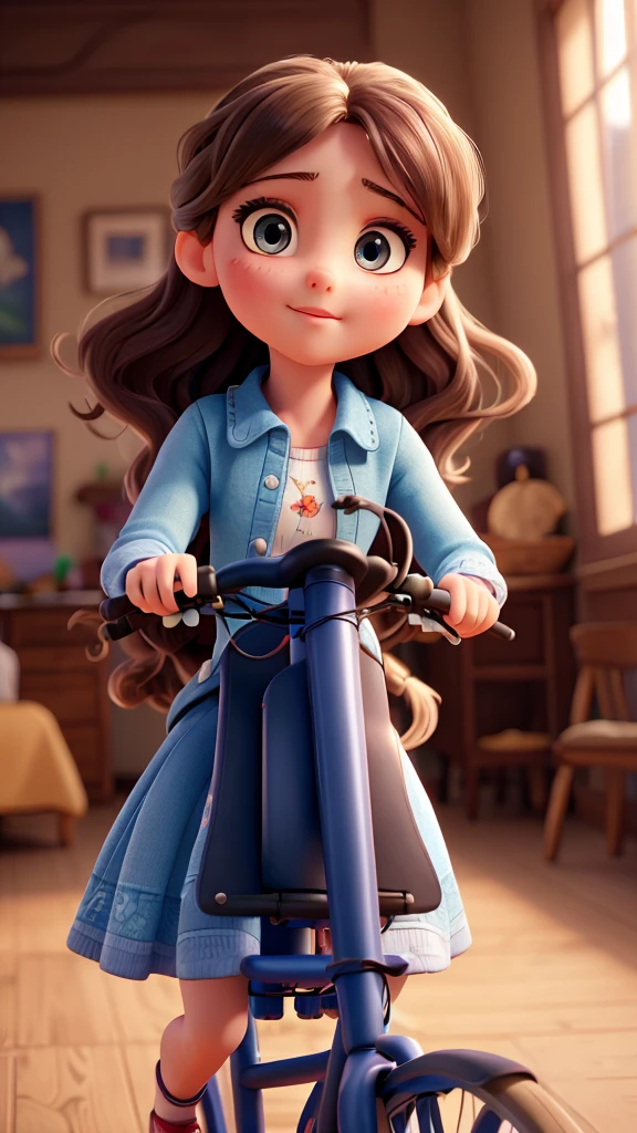 a young girl standing on the back of a moving bicycle, beautiful detailed eyes, beautiful detailed lips, extremely detailed eyes and face, long eyelashes, long flowing hair, dynamic motion, sense of speed, vibrant colors, warm lighting, photorealistic, 8k, high resolution, masterpiece