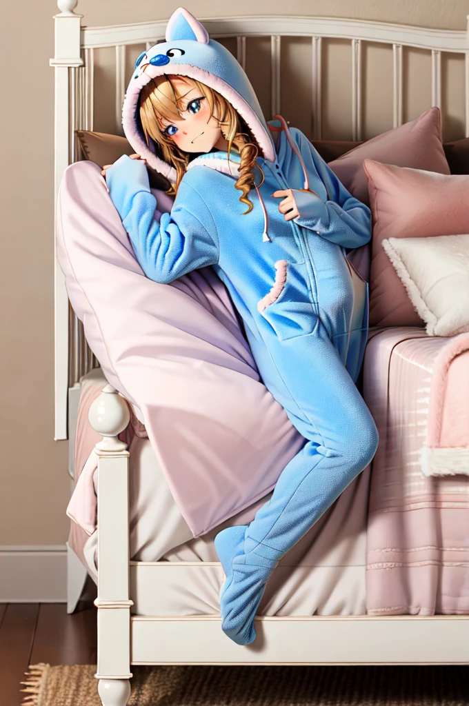 An anime image of a small boy sleeping in a large nursery room, (wearing dragon-hoodie-footie pjs), (((wearing a diaper))), ((sleeping soundly in a crib)), (crib), pacifier, peaceful expression, soft lighting, solo, ((1boy)), warm colors, highly detailed, extremely detailed, masterpiece, anime style, beautiful detailed eyes, soft bedding, plush fox hoodie, adorable, comfort, cozy, restful, hood up,

