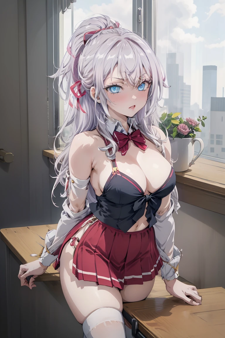 Alisa Mikhailovna , hair, blue eyes, ponytail, hair ribbon, medium breast,
BREAK bikini top sitting on a bed with a pink towel over her shoulder and a pink shirt over her shoulder,
BREAK looking at viewer,standing,leaning forward, (arms behind back:1.2), pov, nsfw, provocative, nervous, embarrassed, blushing,
BREAK indoors, classroom,
BREAK (masterpiece:1.2), best quality, high resolution, unity 8k wallpaper,NSFW ,(illustration:0.8), (beautiful detailed eyes:1.6), extremely detailed face, perfect lighting, extremely detailed CG, (perfect hands, perfect anatomy),