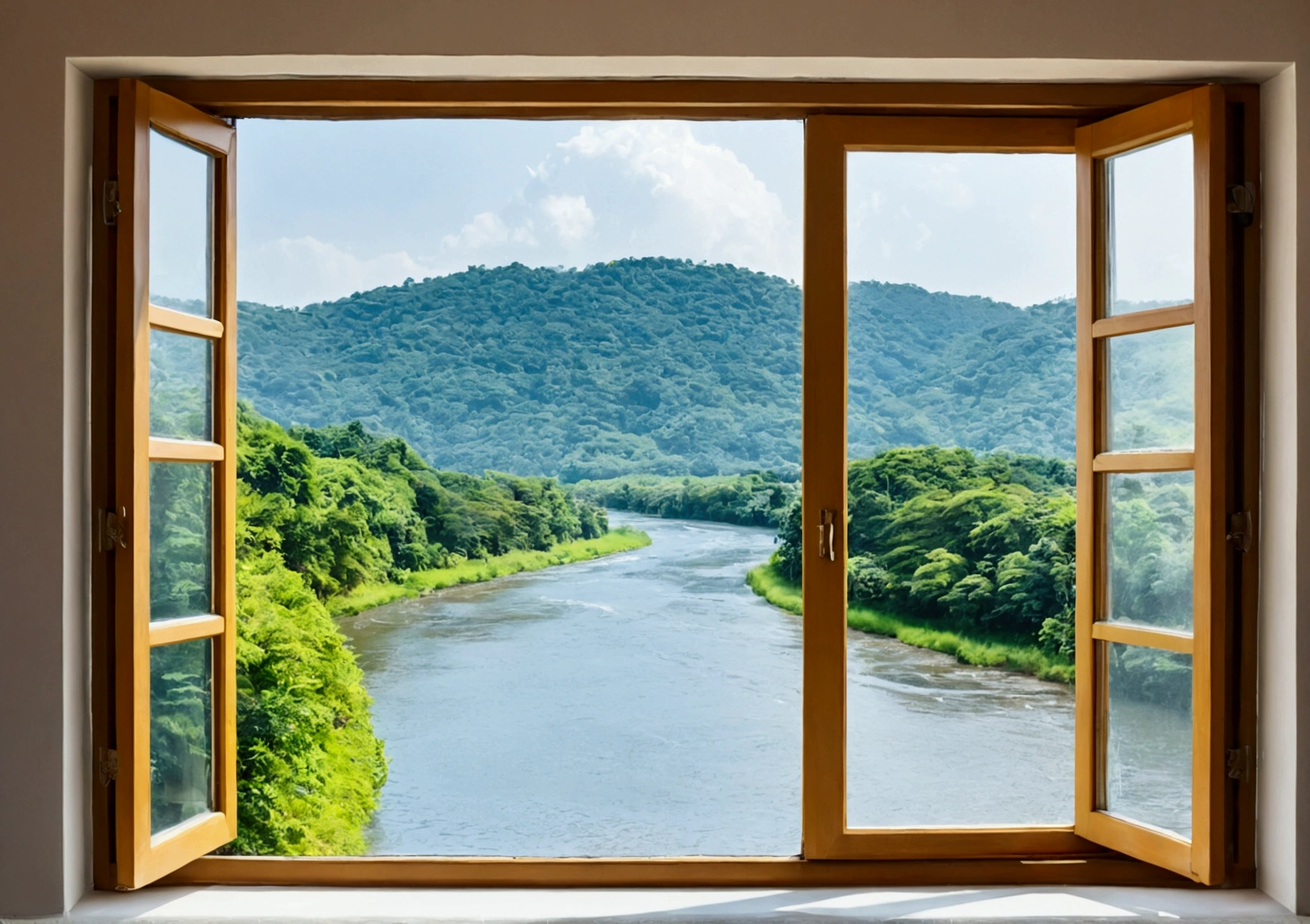 A window with a beautiful view, Daytime、summer、 river.