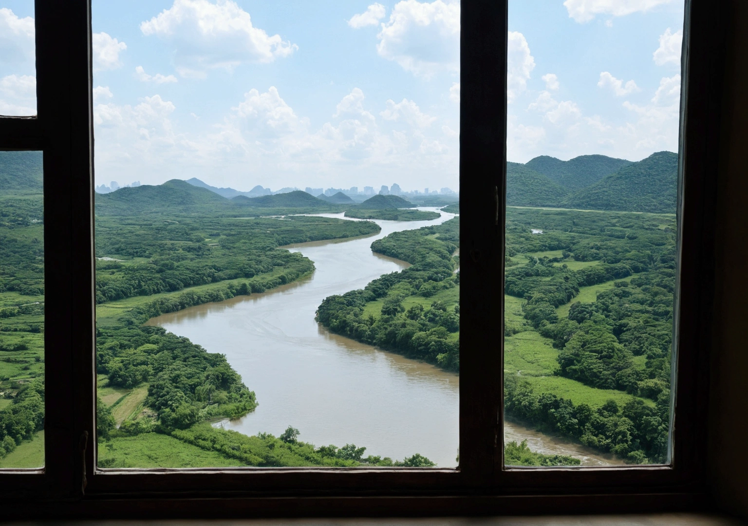 A window with a beautiful view, Daytime、summer、 river.