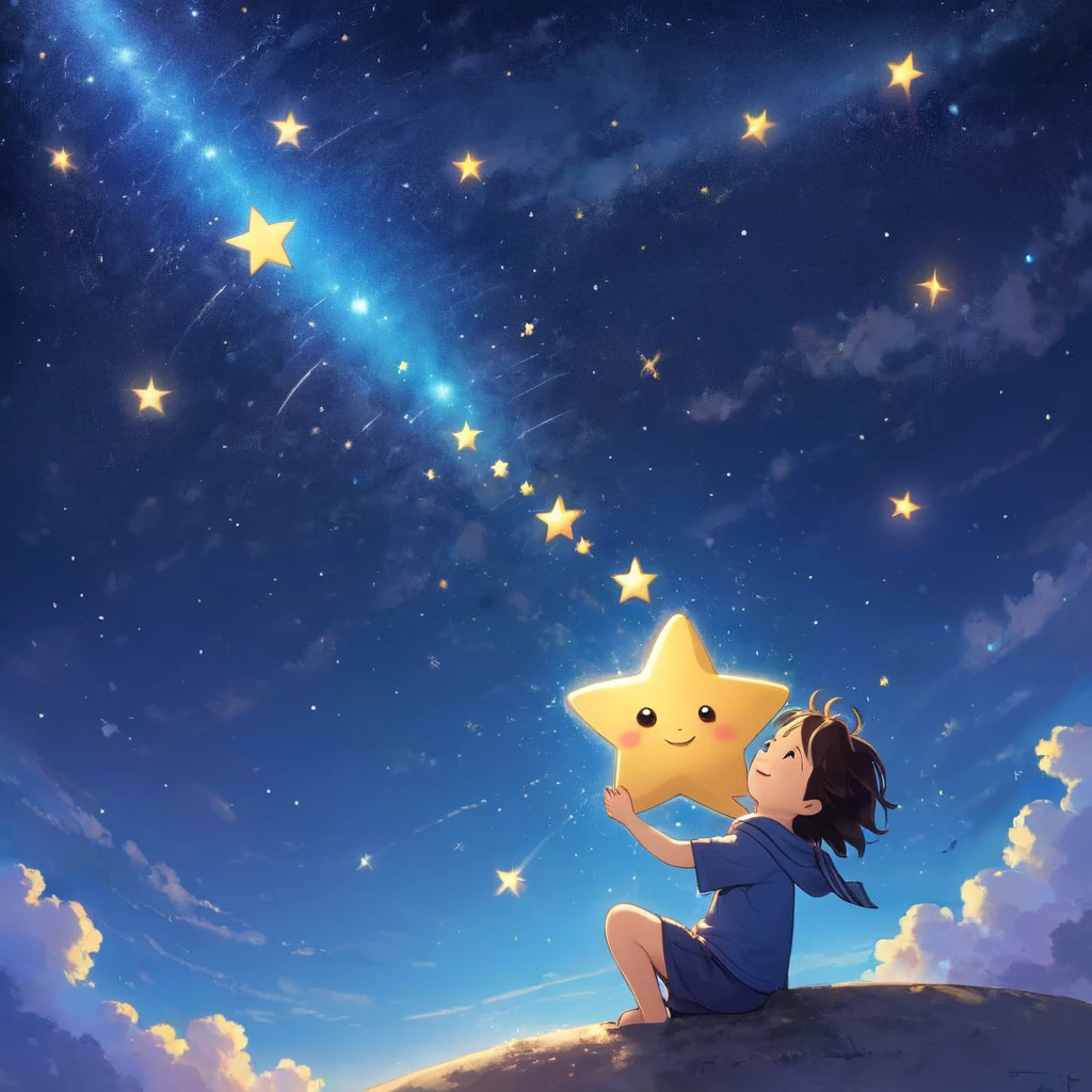 One star, Happy, Playing with the stars in the sky.
