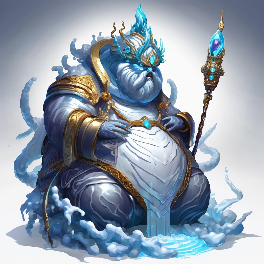 Isometric view, Dark fantasy anime style, stylized digital painting of fat ice humanoid worm blind emperor god, repentance, Legendary creature, white background