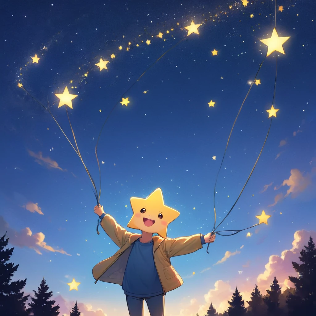 One star, Happy, Playing with the stars in the sky.