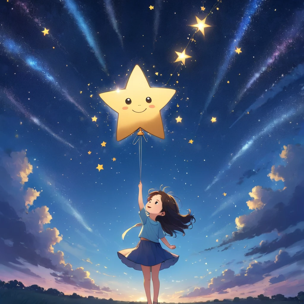 One star, Happy, Playing with the stars in the sky.