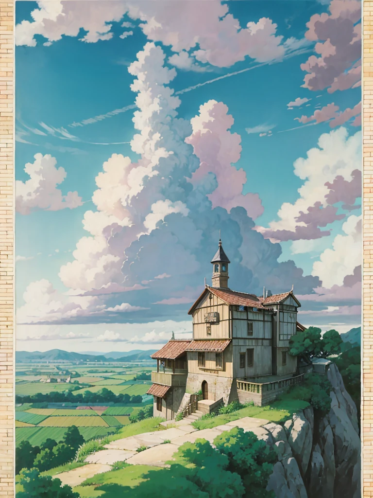 animesque、Skyscape with clouds、Landscape without buildings、You can see the touch of the brush、Studio Ghibli、Ghibli、a sultry、Scenery、Style、sky line