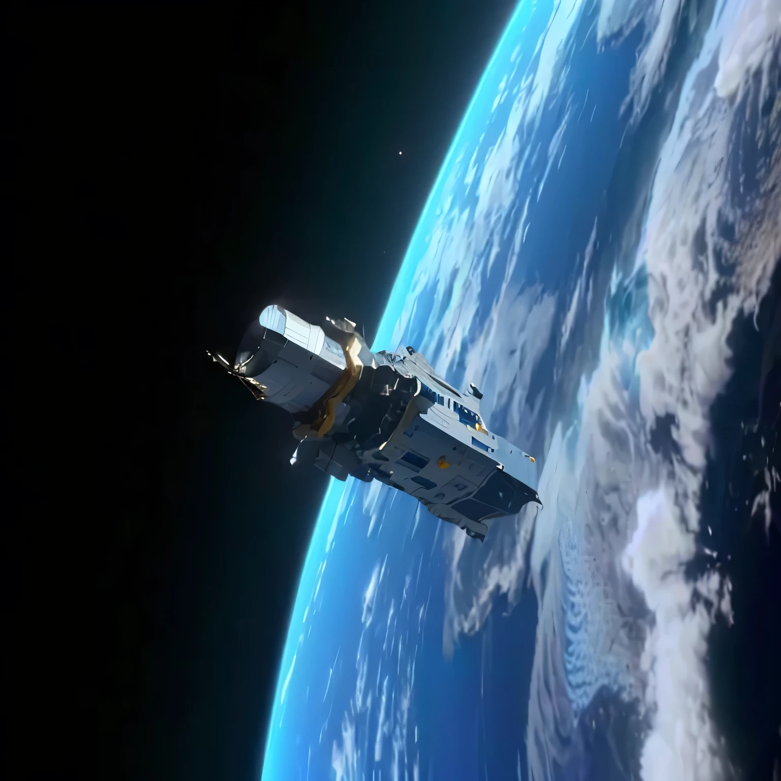 a close up of a satellite in the sky with a blue planet in the background, space satellites, satellite imagery, satelite imagery, satellite, orbiting earth, space junk, photo from space, space telescope, space photo, space tourism, space probe, small spacecraft in background, seen from space, detailed spacecraft, space atmosphere, dutch angle from space view