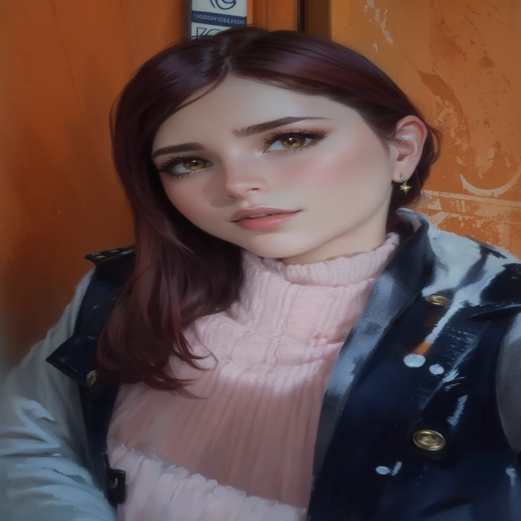 Marsala hair woman, brown dark eyes, looking forward with hand raised in Disney Pixar style, high qualiy, best qualityer
