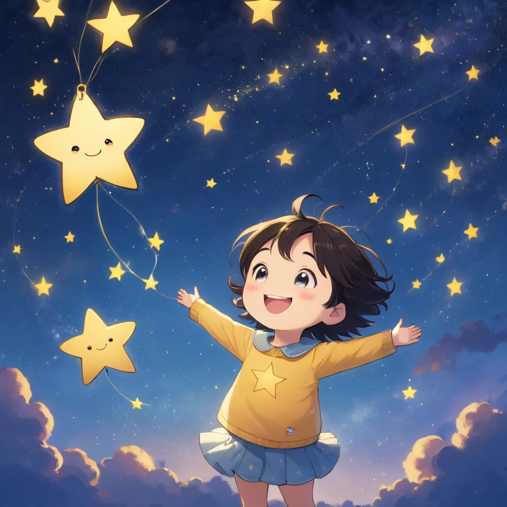 One star, Happy, Playing with the stars in the sky.