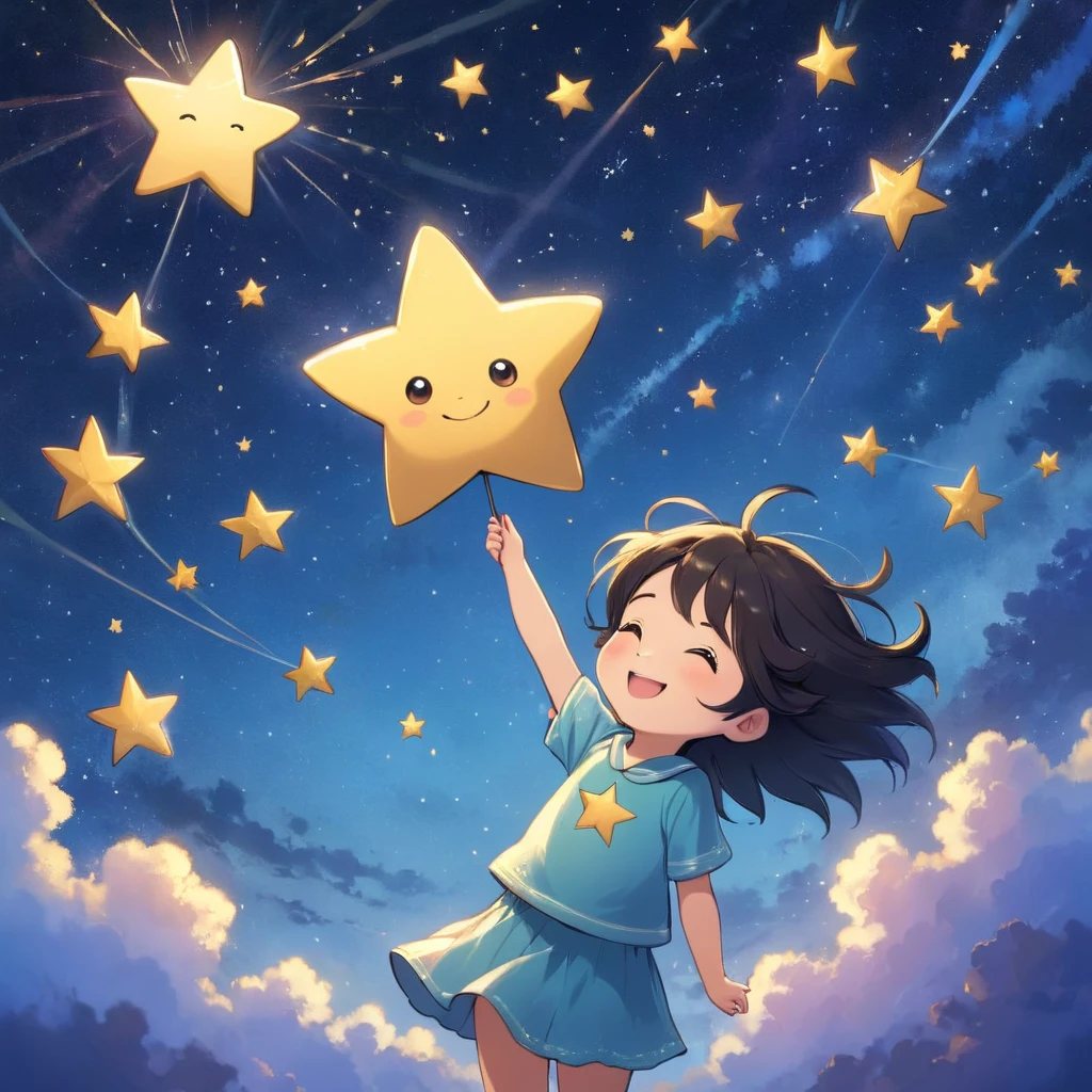 One star, Happy, Playing with the stars in the sky.