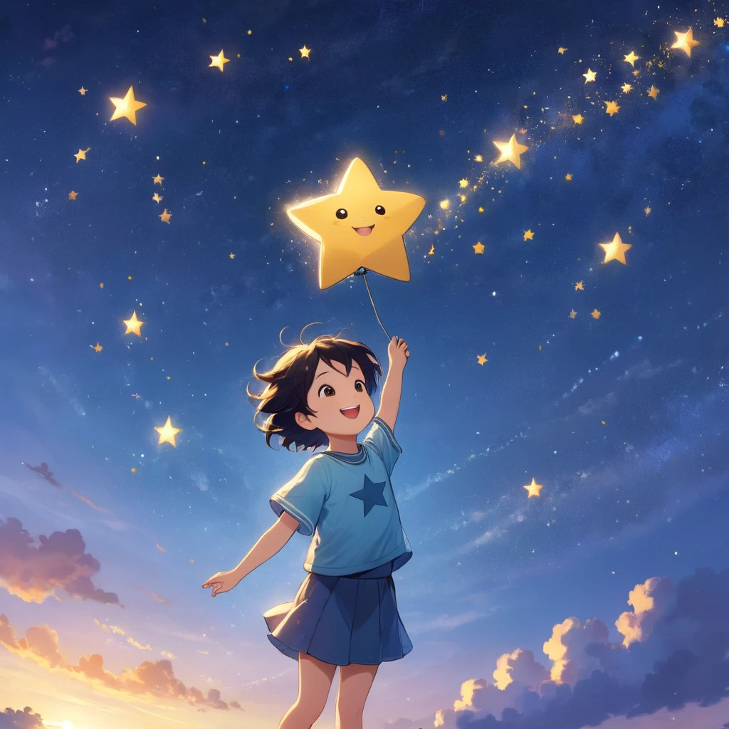 One star, Happy, Playing with the stars in the sky.