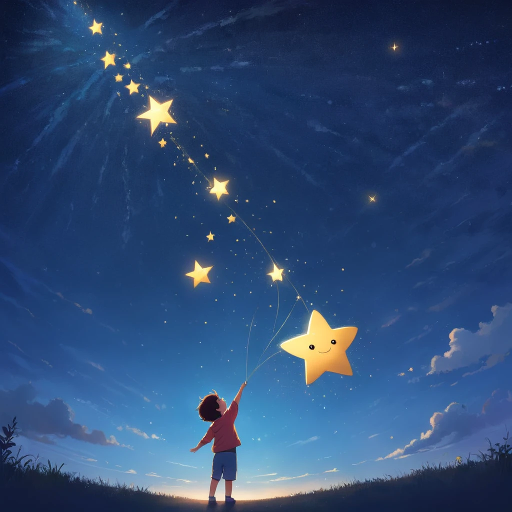 One star, Happy, Playing with the stars in the sky.