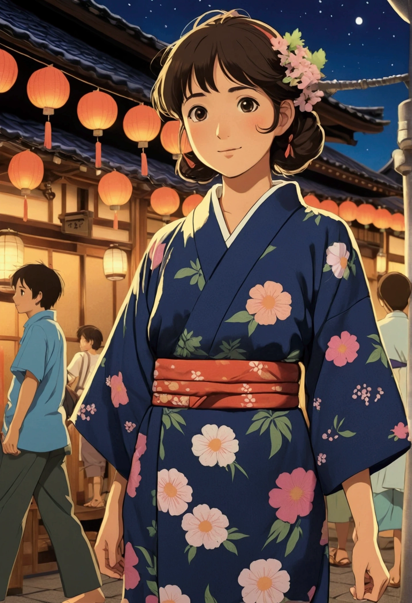 Ghibli summer night festival market Yukata girl
