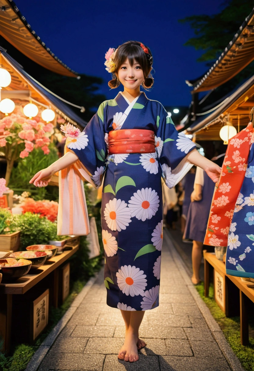 Ghibli summer night festival market Yukata girl