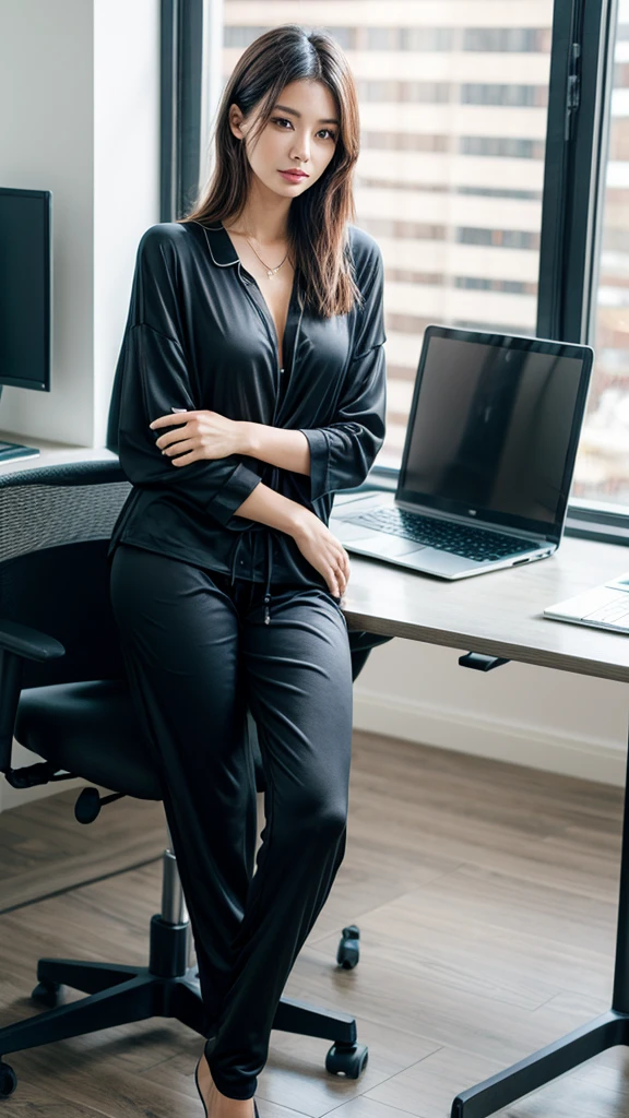 Working in the office in chic black loungewear