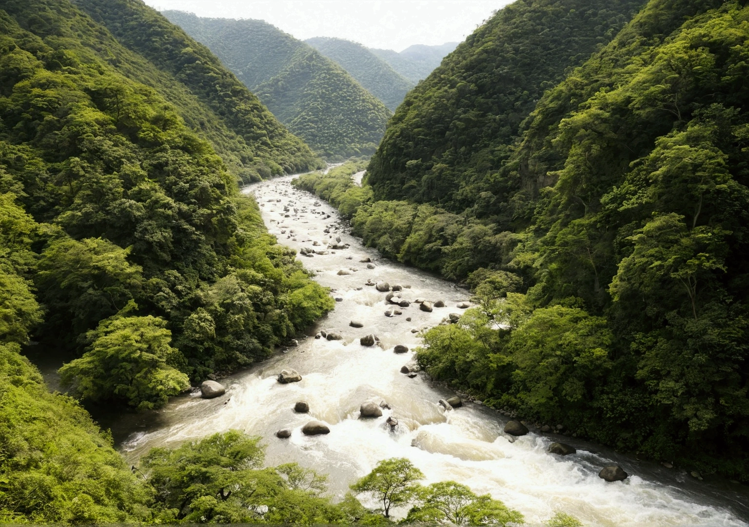 Valley, Daytime、The river flows、