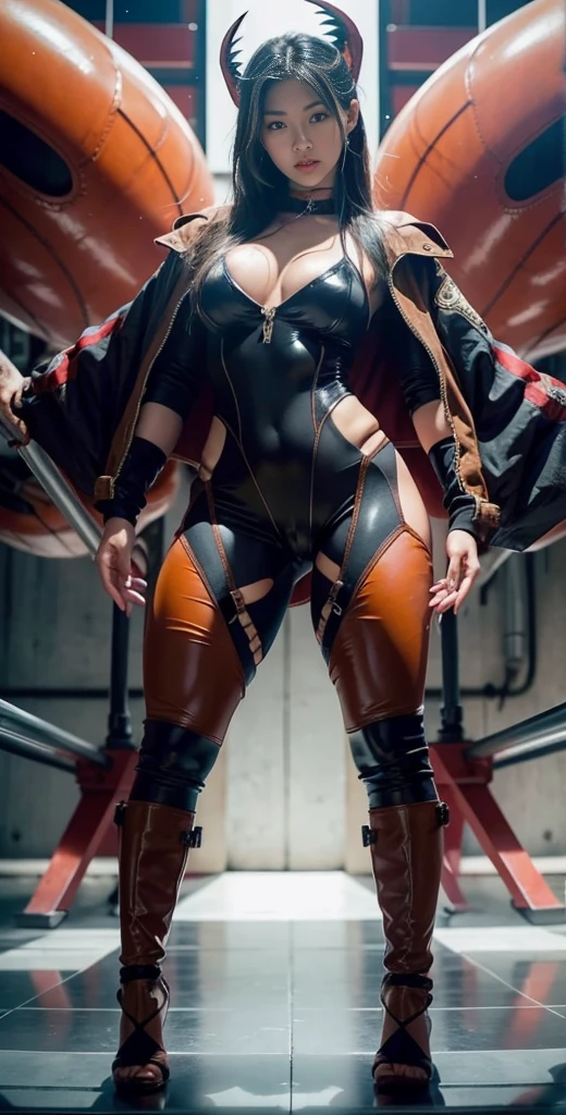 A 30-year-old Asian female fighter poses for a photo,nude,Armor on hands and legs,Tall and sexy,Mature and charming,Lewd exposure ,Sweaty and sweaty,Shiny muscle lines,Soaked,Large Breasts,Big Ass,Camel toe,Raised nipples,Sparse hair,NSFW,Pee like a waterfall,Wear sexy super high heel boots,The charming and seductive queen,It's convenient to stand on a crowded street