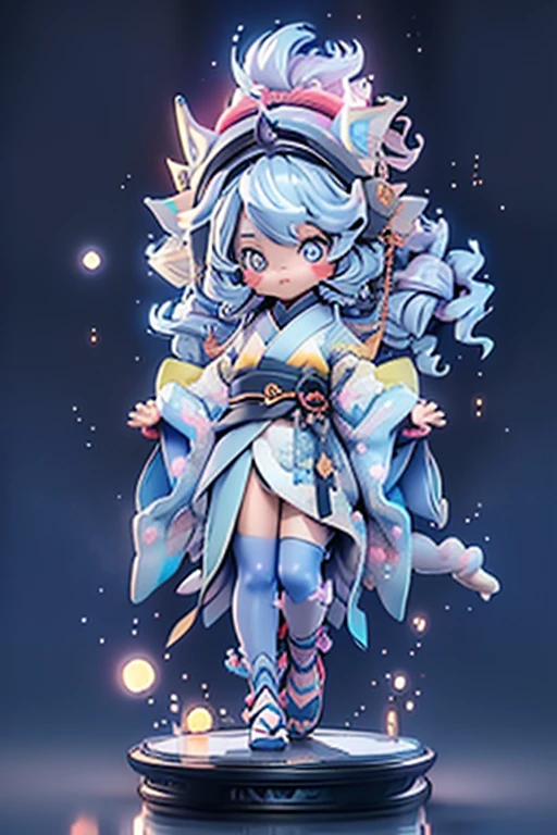 High quality, beautyfull girl, masterpiece, starry hair,blue hair, sparkle eyes, kimono clothes, cat tail,cat ears, japanese girl, aesthetic, very cute, 8k, kitsune mask, starry sky, glow hair, perfect face, night 