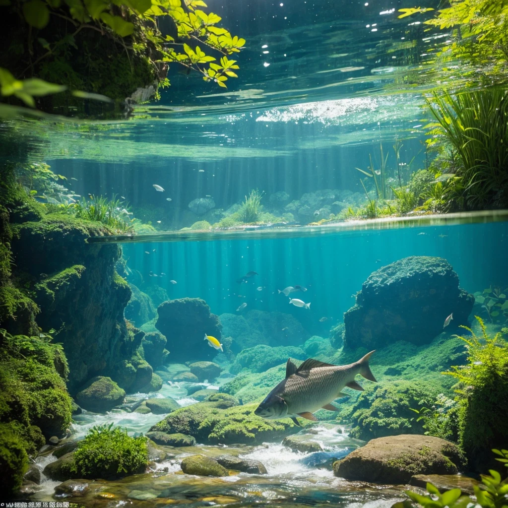 「A realistic image of a huchen swimming in a clear stream in Hokkaido。Features:
Body length 1〜1.5メートルの細長い体型
大きな顎と鋭い歯
銀緑色から茶色の体にFeatures的な暗い斑点
小さな鱗と大きな尾びれ
産卵期には赤みがかった鰭
背景:
The rocky riverbed visible through the clear water Plants hanging from the riverbank Sunlight filtering through the water surface Ancient fish-like appearance、Expressing the rarity of an endangered species。The power of a large predator、At the same time, it conveys the vulnerability of an endangered species.。」