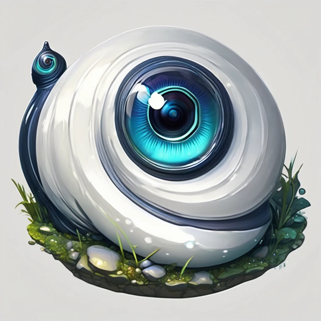 Isometric view, Dark fantasy anime style, beautiful stylized digital painting of a Jewel-like mono eye snail creature, simple shape, white background