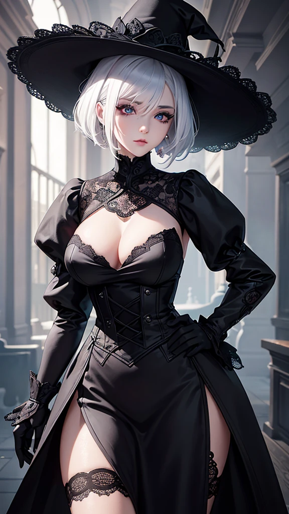 girl with white hair, black gloves, gothic,4K, masterpiece, perfect body, stem,perfect eyes, perfect shading, perfect lighting, best quality, work of art, ultra detailed, detailed clothing