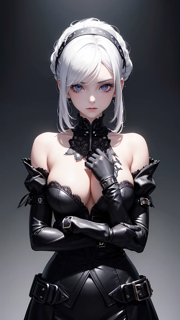 girl with white hair, black gloves, gothic,4K, masterpiece, perfect body, stem,perfect eyes, perfect shading, perfect lighting, best quality, work of art, ultra detailed, detailed clothing
