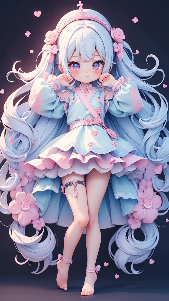 ((petite bishojo, , spiritual)), ((kawaii face)), ((kawaii eyes)), ((masterpiece)), ((best quality)), ((ultra detailed)), (exquisite), (depth), (crisp), ((8k)), ((beautiful and aesthetic)), (super detailed skin), ((high standard)), ((highres)), ((perfect anatomy)), (full body), (blush), (lipstick), ((kawaii pose)), (strap slip), (barefoot), (white, blue, black)