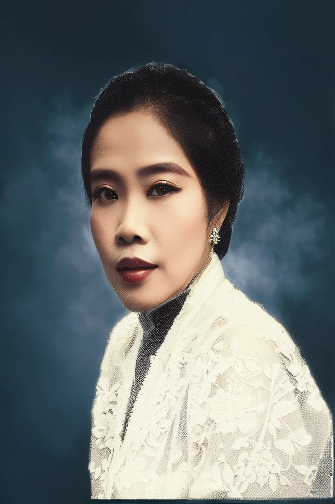 portrait of a Malay woman wearing a white kebaya